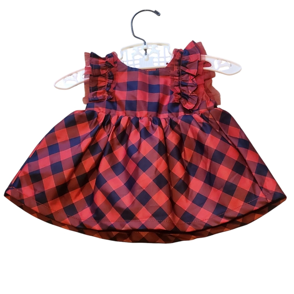 Baby Cat & Jack Navy and Red Buffalo Plaid 0-3 M Dress w Mesh Sleeveless Arms